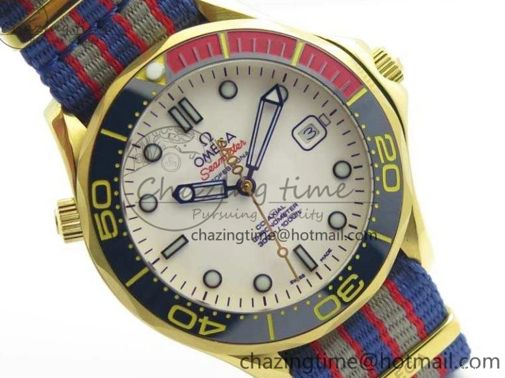 0417 Modern Seamaster 300M 007 YG URF 1:1 Best Edition White Dial Ceramic Bezel On Nylon Strap A 8115